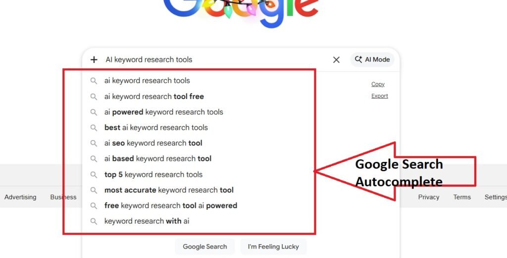 Google Search autocomplete for Keyword Research