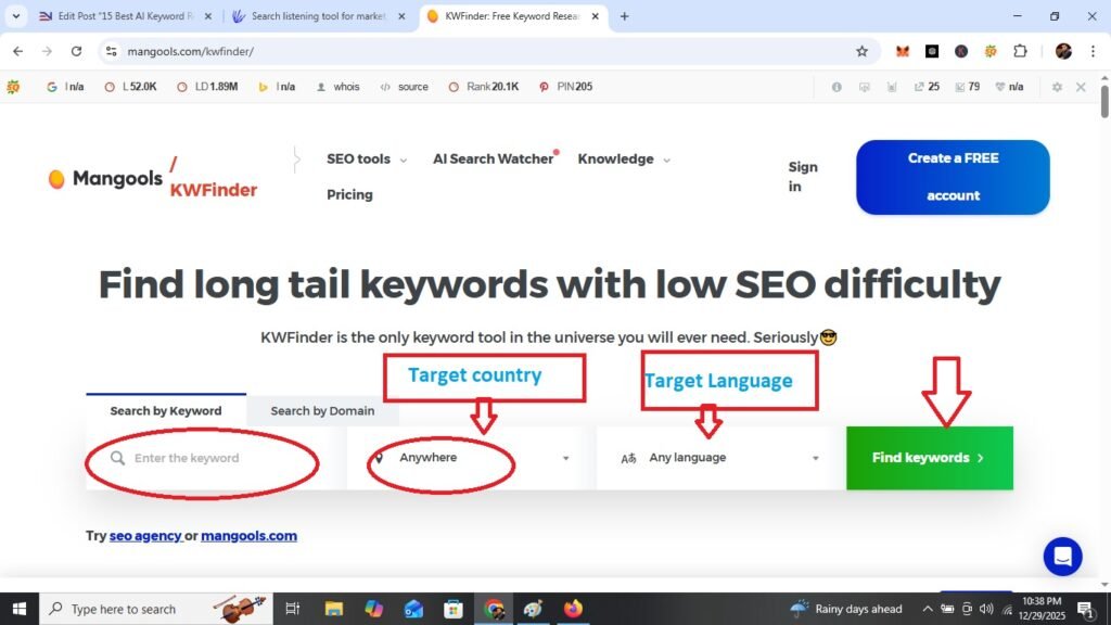 Mangools Keyword finder is one of the best AI Keyword Research tools.