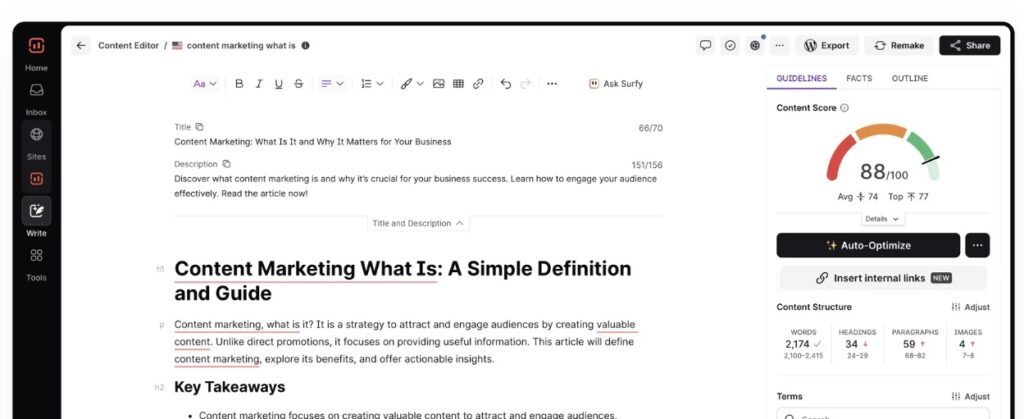 Surfer AI helps to optimize AI-powered content.