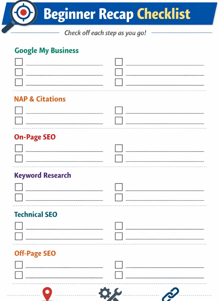 Local SEO checklist for beginners in Pakistan featuring Google My Business, NAP citations
