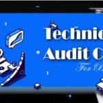 Technical SEO audit checklist for beginners illustration with magnifying glass and server icons