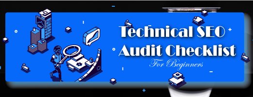 Technical SEO audit checklist for beginners illustration with magnifying glass and server icons